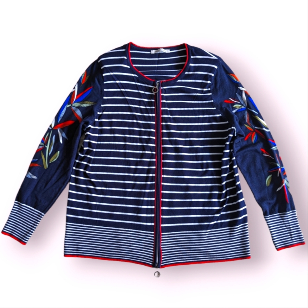 Betty Barclay floral/striped front zipper cardigan 18